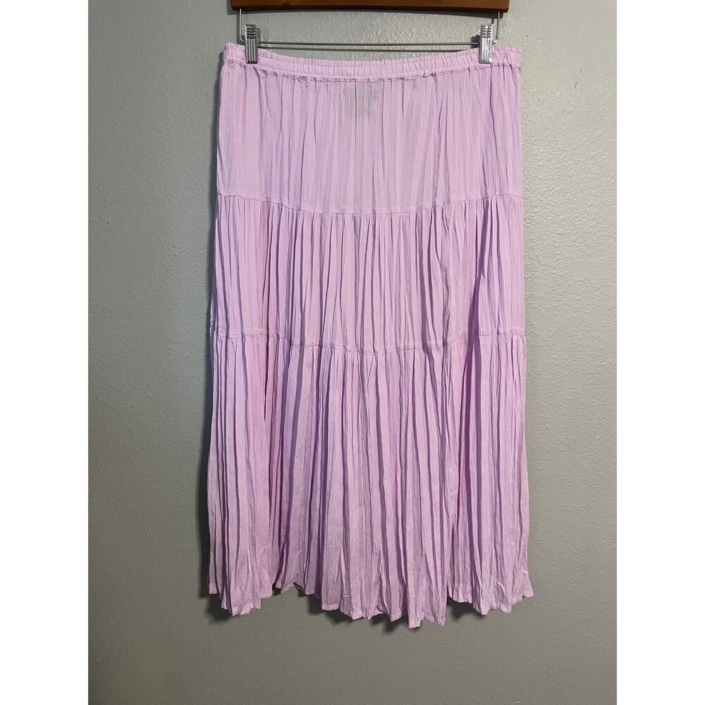 Vintage Midi Skirt Womens Large Purple Tiered Crinkle Pull On Boho Fairy 90s Y2K